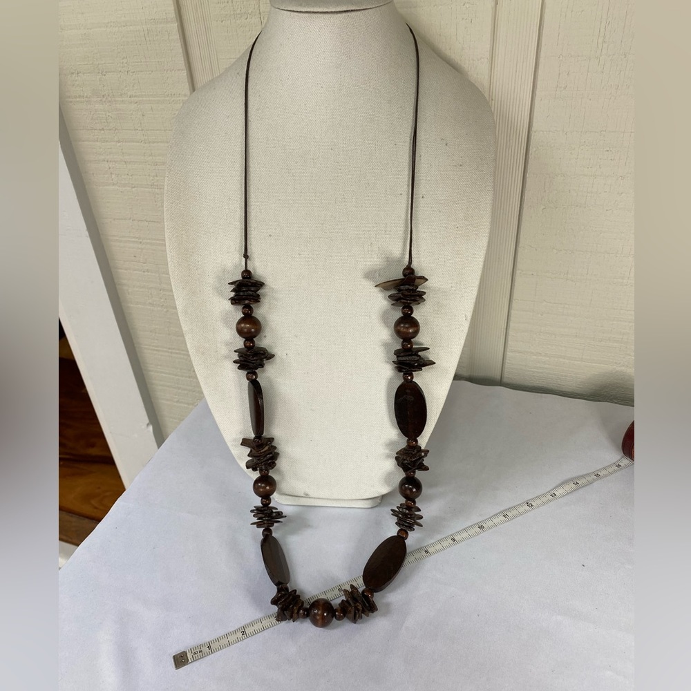 Ultra long adjustable wood bead necklace